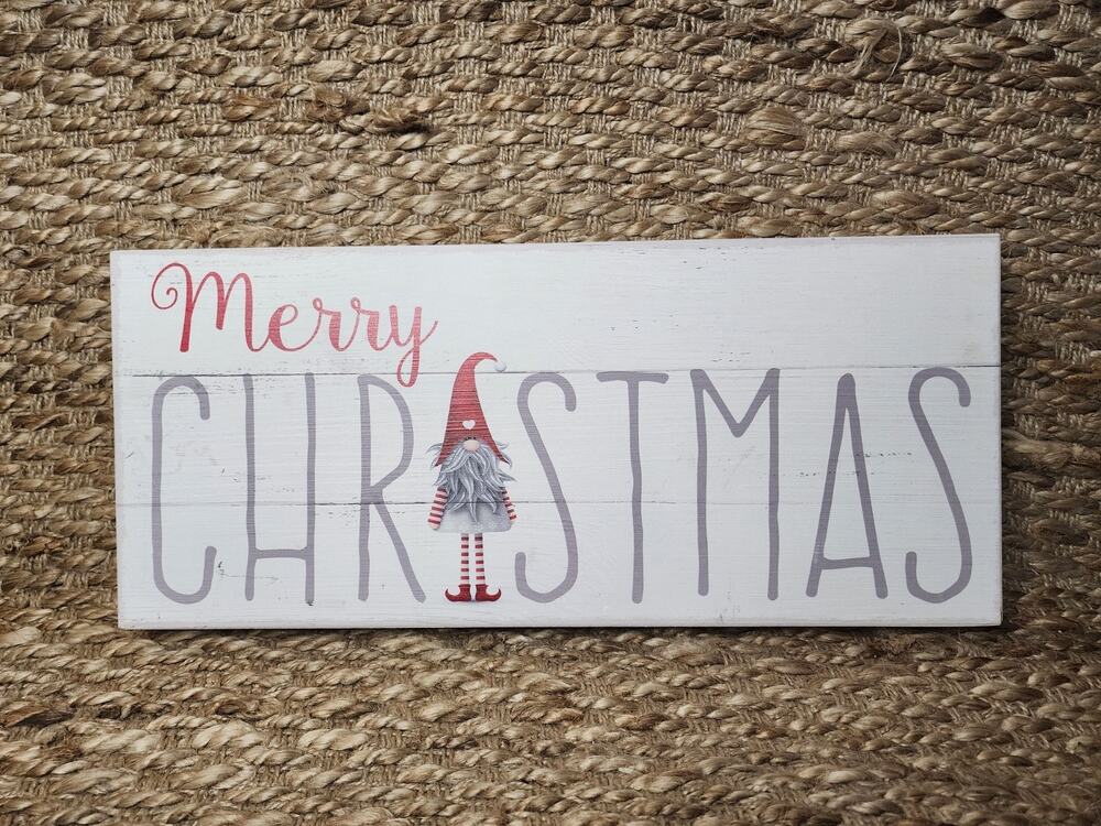 Merry Christmas Wooden Gnome Sign Wall Shelf Holiday Decor White Sixtrees
